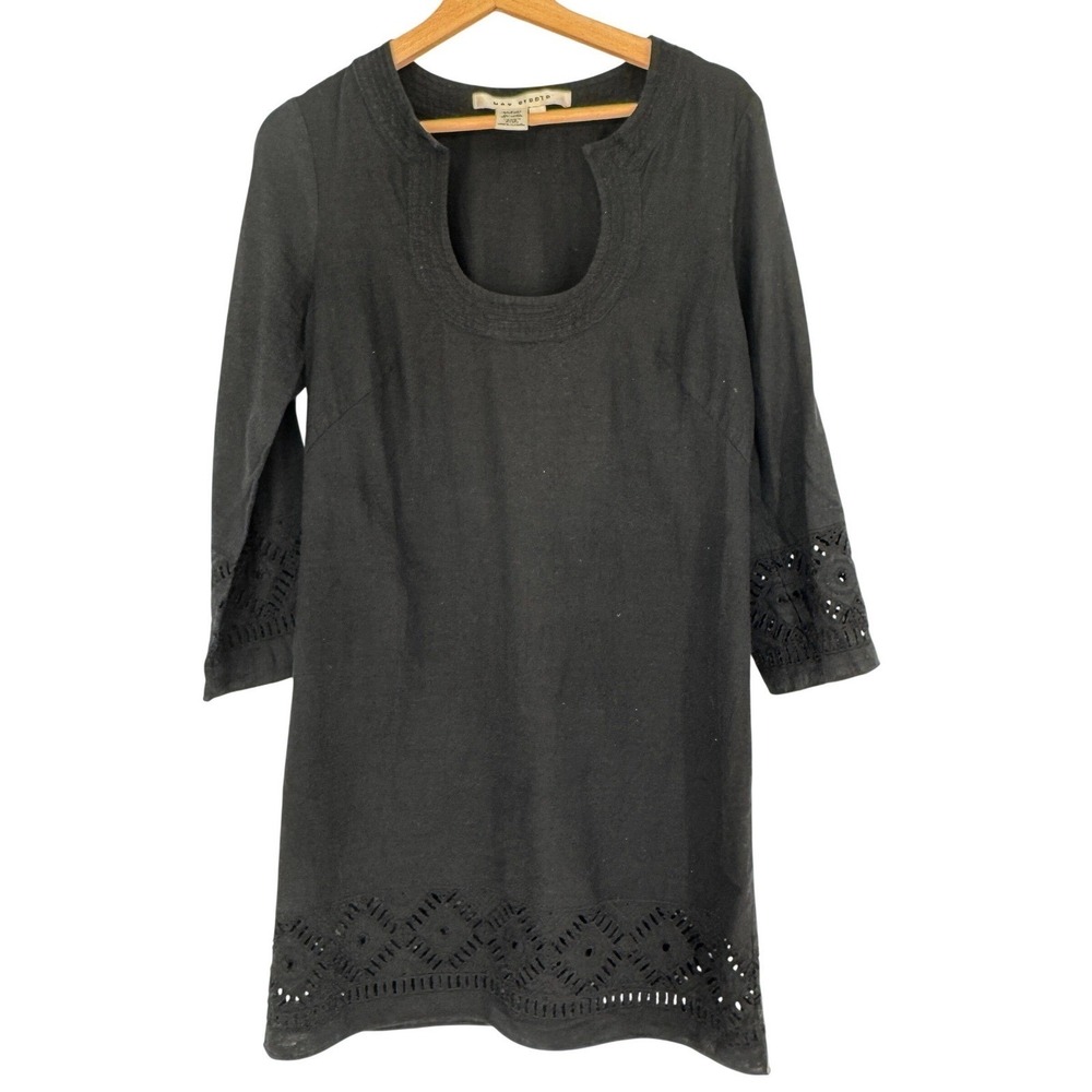 Max‎ Studio Tunic Dress M Linen Blend Eyelet Embroidered Boho Coastal Minimalist